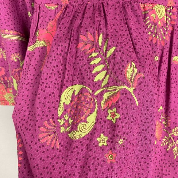 Max Tunic Top Blouse‎ Cropped Bell Sleeves Floral Hummingbird Tassel Neck Small - Picture 15 of 16